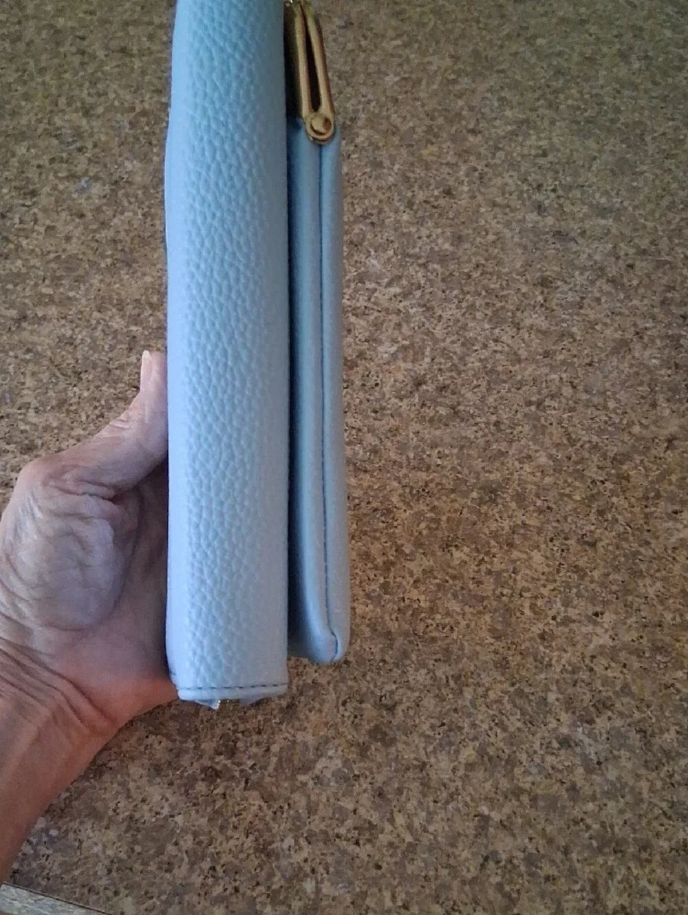 Light Blue Faux Pebble Leather Tiny BIG Bag Clutch Wallet with Gold Frame